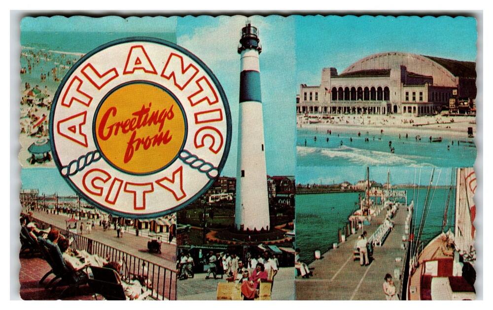 Vintage Atlantic City NJ Multi-View Postcard Lighthouse Boardwalk Beach